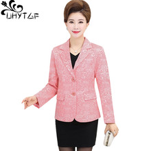 UHYTGF Small Suit Spring Jacket Female Elegant Mom Short Coat Fashion Printed Lapel Casual Women Thin Outerwear 5XL Plus Size194 2024 - buy cheap