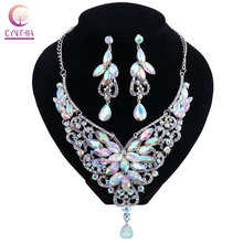 Luxury AB Color Crystal Water Drop Necklace Earrings Set Elegant Women Wedding Jewelry Set 2024 - buy cheap