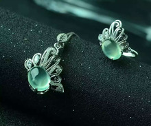 Natural green prehnite gem jewelry sets natural gemstone ring Pendant Earrings 925 silver Stylish butterfly women party jewelry 2024 - buy cheap