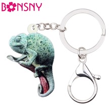 Bonsny Statement Acrylic Lizard Chameleon Key Chains Keychains Ring Fashion Animal Pets Jewelry For Women Girls Bag Car Charms 2024 - buy cheap