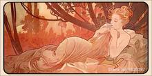 Pinturas al atardecer de Alphonse Mucha obra de arte impresista, pintadas a mano de alta calidad 2024 - compra barato