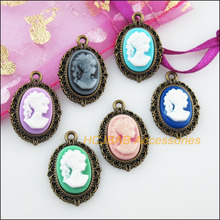 12Pcs Antiqued Bronze Color Oval Beauty Mixed Resin Charms Pendants 16.5x23mm 2024 - buy cheap