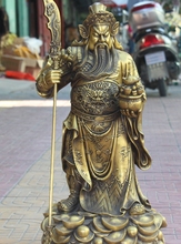 62cm Pure Bronze Dragon Guan Gong Yu Warrior God Treasure bowl Sword Statue 02017 2024 - buy cheap