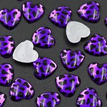 70PCS/LOT 16mm Violet leopard grain Heart Rhinestone,Acrylic Resin Crystal Non Hotfix Flatback glitters for DIY jewelry parts 2024 - buy cheap