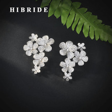 HIBRIDE New Flower Design Clear Red Cubic Zircon Stud Earrings For Women Birdal Accessories Brincos Jewelry Gift E-918 2024 - buy cheap