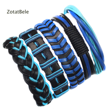 Zotatbele 5 pçs masculino pulseiras de couro pulseiras para homens azul trançado corda moda pulseira de pulso masculino jóias rendas-up f22 2024 - compre barato