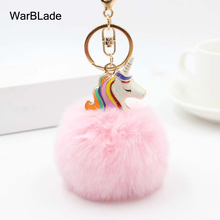 WarBLade Pompom Unicorn Keychain Women Car Bag Key Ring Artificial Fluffy Rabbit Fur Ball Key Chain Porte Clef Christmas Gift 2024 - buy cheap