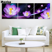 5D diy Diamond Embroidery Purple Flowers Picture of Rhinestones,Diamond Painting 3 Pieces Cross Stitch Kits Mosaic Home Decor A1 2024 - buy cheap