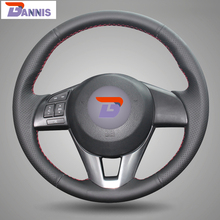 BANNIS-Funda de cuero Artificial negro para volante de Mazda, cosida a mano, para Mazda CX-5, CX5, Atenza, novedad de 2014, Mazda 3, CX-3, 2016 2024 - compra barato