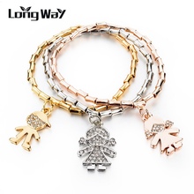 LongWay Retro Girls Boy Pendant Gold Color Bracelets for Women Imitation Crystal Bracelets & Bangles SBR150209 2024 - buy cheap