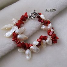 Nuevo estilo de color de la mezcla de coral rojo Natural de agua dulce perlas pulsera venta al por mayor 10 unids/lote envío gratis A1428 2023 - compra barato