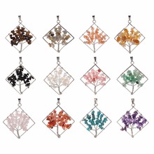 Natural Stone Pendant Chakra Quartz Stone Square Tree of Life pendulum Pendant DIY Charm Healing Reiki Beads For Women Jewelry 2024 - buy cheap