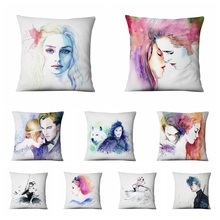 Watercolor Art Girls Printed Pillowcase Flax Linen Cushion Decorative Pillows Home Decor Sofa Throw Pillow 17*17inch 2024 - buy cheap