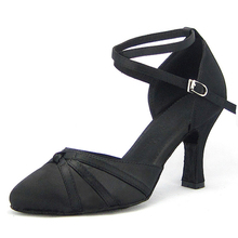 Women Ballroom Latin Dance Shoes Black Satin Salsa Tango Waltz Closed-Point Toe Social Dance Shoes Heel 6/7.5/8 Suede Sole 1752 2024 - buy cheap