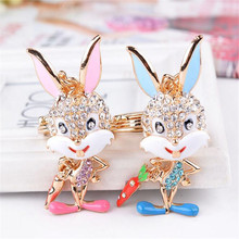 cartoon rhinestone rabbit key chains cute bunny car keychain Charm bag pendant  metal key ring  B106 2024 - buy cheap