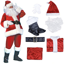 Костюм Санта-Клауса из 7 предметов, Рождественский костюм Санта-Клауса для костюмированной вечеринки, шапка + борода + топ + штаны + ремень + перчатки + кожаные ботинки 2024 - купить недорого