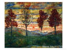 Landscape Modern wall art Four Trees by Egon Schiele paintings High Quality Hand painted 2024 - buy cheap