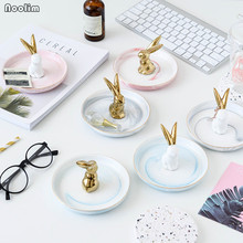 NOOLIM Nordic Luxury Gold-plated Ceramic Cute Rabbit Ornaments Jewelry Storage Tray Desktop Cute Small Dish Home Decoration 2024 - buy cheap