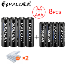 PALO 4 шт. 1,2 в 3000 мАч AA перезаряжаемые батареи AA NiMH 1,2 в Ni-MH предварительно заряженная батарея + 4 шт. AAA батареи черные 2024 - купить недорого