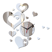 Relógios de parede decorativos acrílico, relógio para parede moderno com dupla face de corações, decoração de sala de estar, relógios de quartzo com adesivos fixos 2024 - compre barato