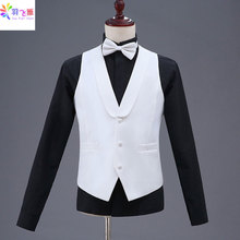 Yufeiyan 2019 мужской повседневный жилет костюм 4XL Свадебный костюм жилет черный белый формальный Британский Стиль однобортный жилет мужской 2024 - купить недорого