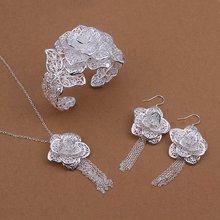 Wholesale Sterling 925 Silver Jewelry Set,925 Silver Fashion Jewelry,Flower Necklace+Bangle+Earring Set SMTS446 2024 - buy cheap