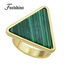 Newest Big Gold-Color Ring Court Style Blue Stone Finger Geometric Women Triangle Rings Fashion Anel Bijoux 2024 - buy cheap