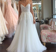 Vestido de boda blanco de estilo bohemio, con tirantes finos, apliques de encaje, vestido de campo de novia para jardín de talla grande, 2021 2024 - compra barato