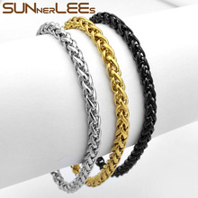 SUNNERLEES Fashion Jewelry Stainless Steel Bracelet 3mm~7mm Wheat Link Chain Silver Color Gold Plated Mens Womens Gift SC05 B 2024 - buy cheap