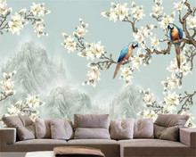 Papel de parede com foto personalizada 3d flores e pássaros pintura de parede paisagem 3d sala de estar quarto mural de fundo papel de parede beibehang 2024 - compre barato