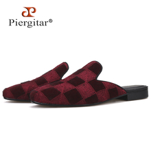 Piergitar 2019 Handmade burgundy colors men velvet slippers Classic men's mules Fashion party and show men shoes plus size 2024 - buy cheap