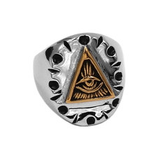 Illuminati Pyramid Eye Ring 316L Stainless Steel Jewelry Gold All Seeing Eye Motor Biker Men Boys Ring Wholesale SWR0940A 2024 - buy cheap