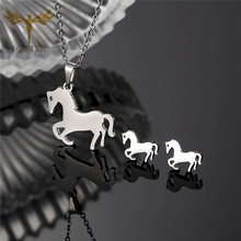 Fgift-Conjunto de joyería para niñas y niños, Animal, caballo, pendientes, colgante, collar, joyería de acero inoxidable, regalo para niños 2024 - compra barato