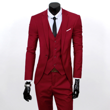 (Chaquetas + chaleco + Pantalones) Nuevo 2018 moda boutique de color puro novio vestido de boda trajes hombres Slim Formal Blazer trajes de negocios 2024 - compra barato
