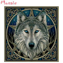 Pintura completa de diamante do círculo 5d diy imagem de lobo animal ponto cruz imitação de diamante mosaico tecnologia artesanal decoração da casa 2024 - compre barato