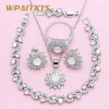 Flower White Create Opal Silver Color Jewelry Sets For Women Wedding Necklace Earrings Ring Bracelet Free Box WPAITKYS 2024 - buy cheap