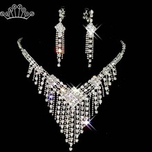 Fashion Tassel Bridal Jewelry Sets for Women Clear Rhinestone Necklace Earrings Sets Party Wedding Jewelry 2024 - buy cheap