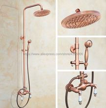 Antique Red Copper Wall Mounted 8" Rainfall Shower Set Faucet with Hand Shower Brg553 2024 - buy cheap