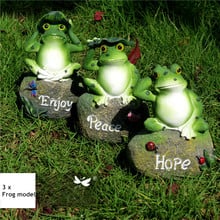 3pcs Lovely Resin Frog Sitting on Stone Statue Figurine Model Outdoor Decorative Home frog Resin Crafts Garden Decor Ornament 2024 - buy cheap