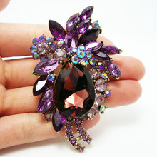 Vintage Style Flower Drop Brooch Pin Purple Rhinestone Crystal Floral Pendant 2024 - buy cheap