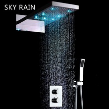 Juego de ducha LED de lujo para baño, cabezal de ducha de cascada de lluvia montado en la pared, con válvula termostática mezcladora 2024 - compra barato