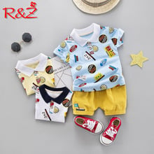 R&Z Children's Set 2019 Summer New European and American Boys Cotton Set Lapel Print Digital T-Shirt Shorts Two-piece Set 2024 - buy cheap