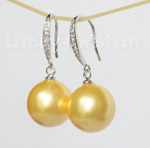FREE shipping> >>> 14mm round golden south sea shell pearls Earrings 925 silver hook j10521 2024 - buy cheap