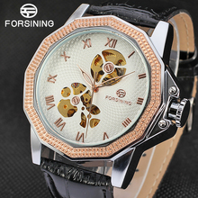 Forsining marca de luxo geométrica multifacetada dial automático relógios mecânicos couro oco esqueleto relógio relogio masculino 2024 - compre barato