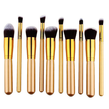 Luxury 10pcs Golden Makeup Brushes Set Foundation Blending Blush Eyeshadow Make up Tools pincel maquiagem 2024 - buy cheap