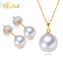 ZHIXI Fine 18K Yellow Gold Jewelry Set AU750 Natural Freshwater Pearl Necklace Pendant Earrings Classic Bridal Jewelry Sets T027 2024 - buy cheap