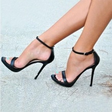 Sandálias femininas pretas de verão, sapatos estilo linha aberta, alças sexy, salto stiletto, tira de tornozelo, sapatos estilo conciso 2024 - compre barato