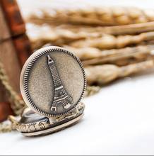 Vintage bronze Fashion quartz Paris Eiffel Tower pattern bronze pendant Necklace pocket watches 2024 - buy cheap