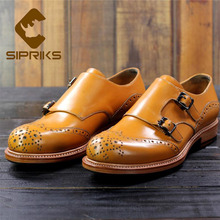 Sipriks Imported France Calf Leather Dress Shoes Mens Yellow Gents Suit Shoes Custom Goodyear Welted Double Monk Strap Office 46 2024 - buy cheap