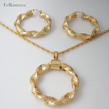 MIN ORDER ONE PIECE /- YELLOW GOLD GP 24" NECKLACE BIG HOOP GREAT PATTERN DIAMETER 47 MM 1.9" TALL 2"  PENDANT EARRING SET 2024 - buy cheap
